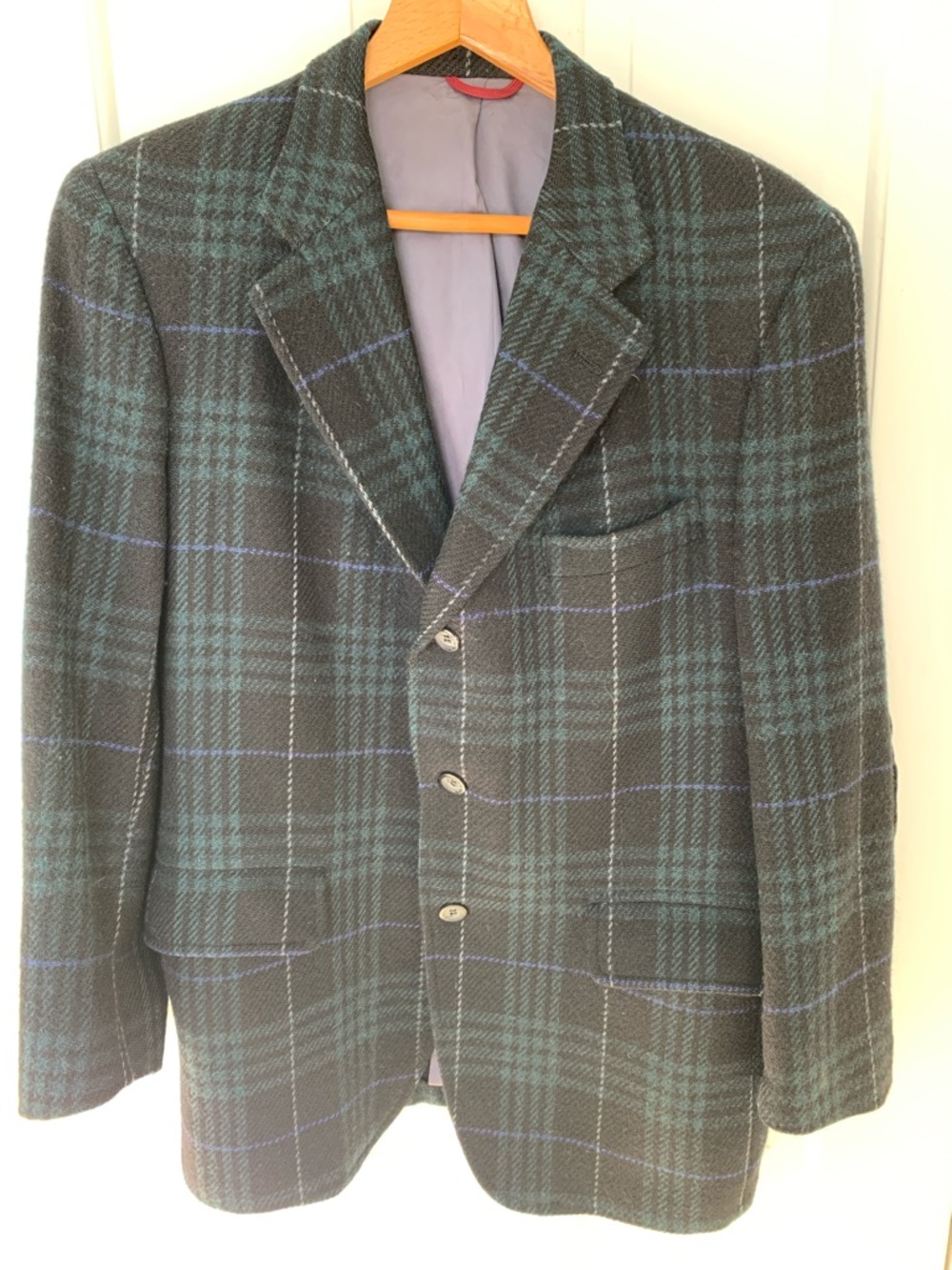 Vintage Men's Black and Green Plaid Blazer - Classic Tailored Jacket